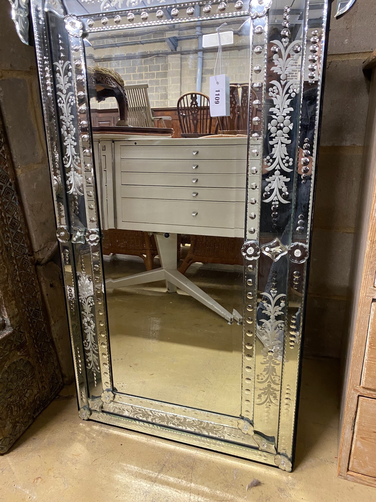 A Venetian style wall mirror, width 72cm, height 140cm